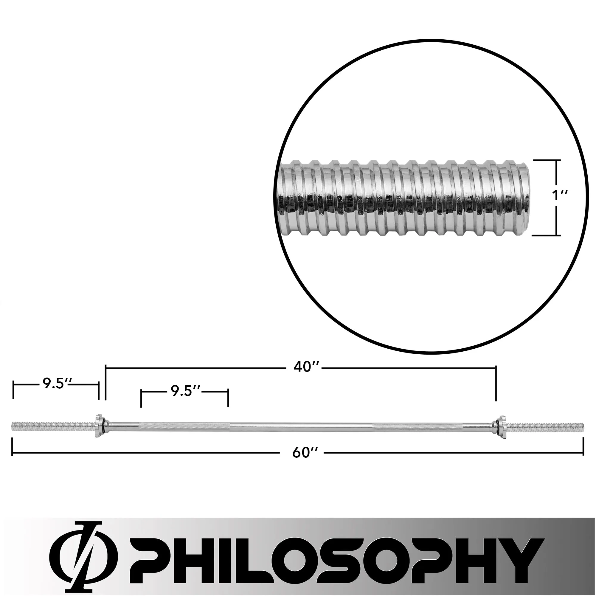 1" Weightlifting Barbell - Threaded Straight Bar with Star Collars