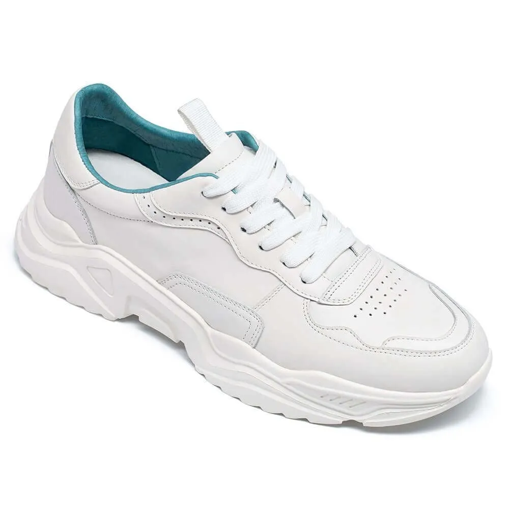 7 CM / 2.76 Inches - CMR CHAMARIPA Height Increasing Sports Shoes - Sports Shoes That Increase Your Height - White Leather Men's Sneakers