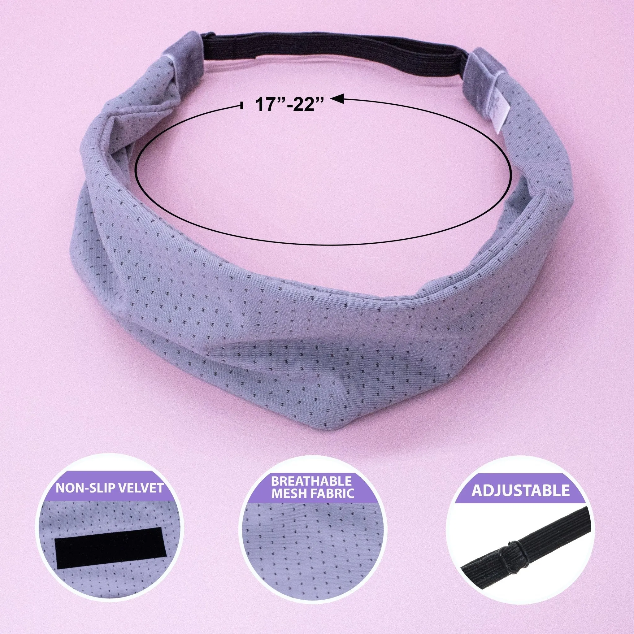 Adjustable No Slip Mesh Sport Headbands - 3 Pack