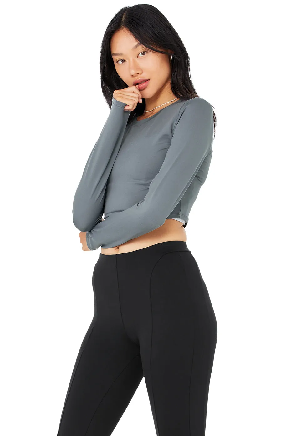 Alosoft Crop Finesse Long Sleeve - Steel Blue