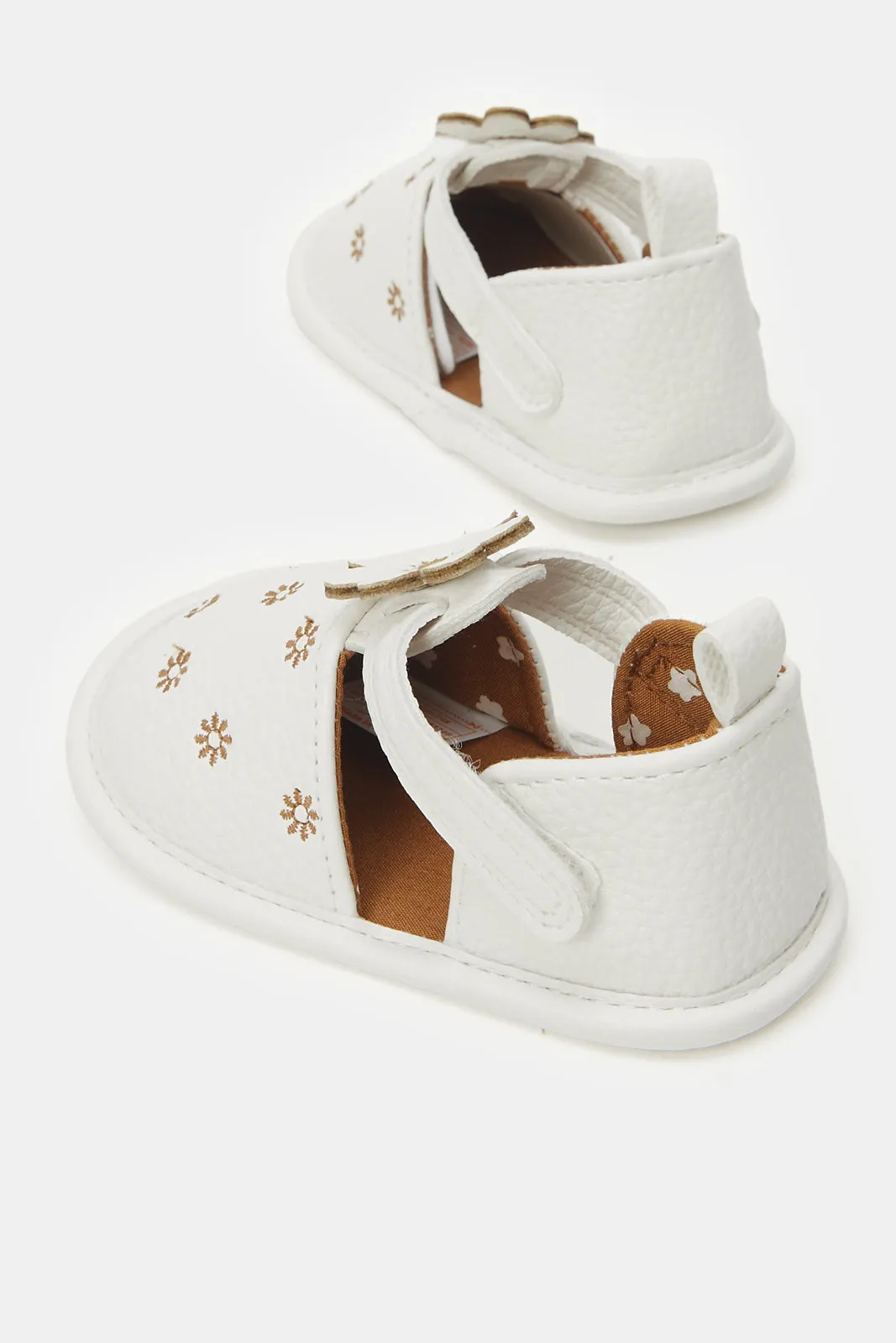 Baby White Floral Pram Shoes