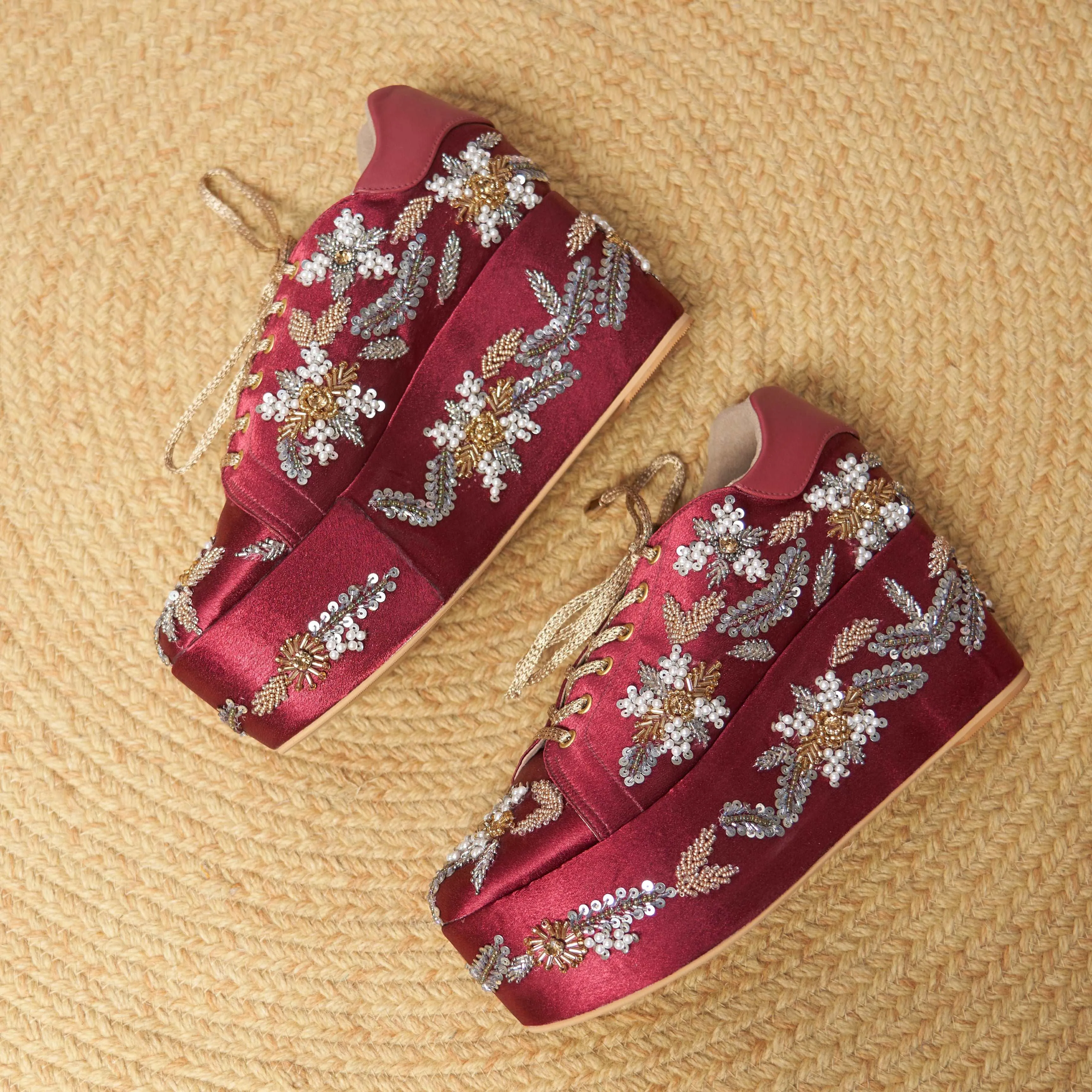 Begum Maroon Bridal Sneaker Wedges - Customized Wedding Shoes I Tiesta