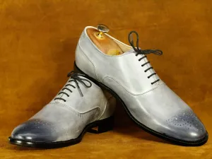 Bespoke Grey Brogue Lace Up Shoes, Men's Oxford Shoes