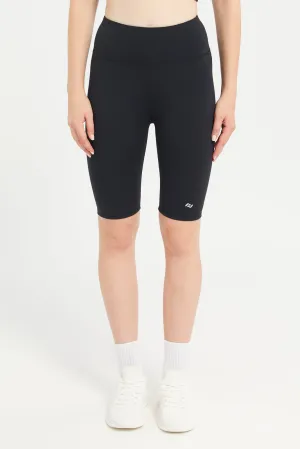 Black Placement Print Cycling Shorts