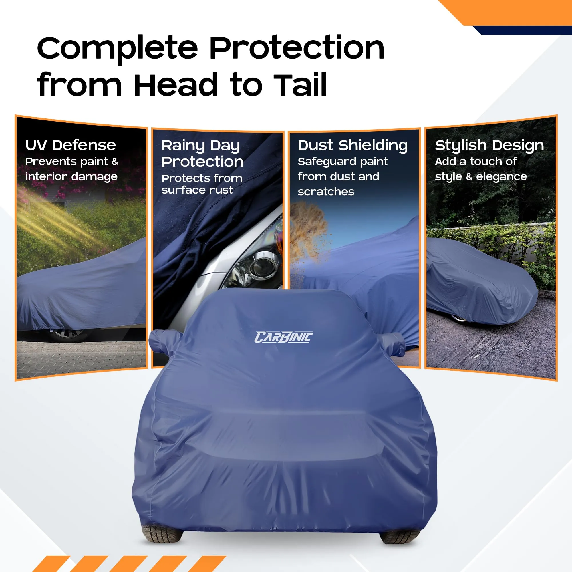 CARBINIC Car Body Cover for Nissan Kicks 2019 | Water Resistant, UV Protection Car Cover | Scratchproof Body Shield | All-Weather Cover | Mirror Pocket & Antenna | Car Accessories Dusk Blue