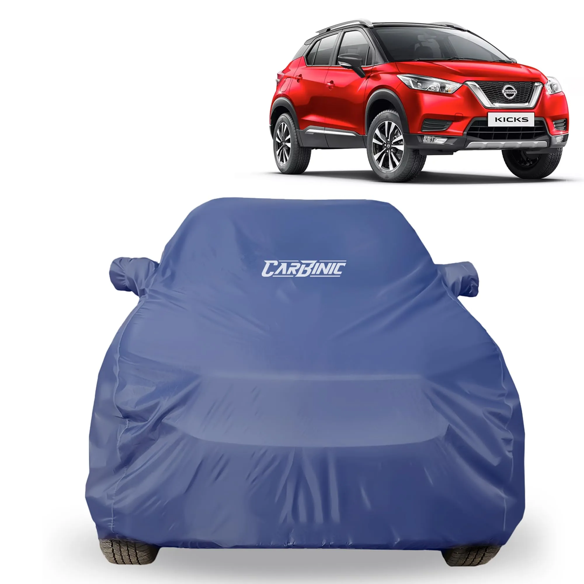 CARBINIC Car Body Cover for Nissan Kicks 2019 | Water Resistant, UV Protection Car Cover | Scratchproof Body Shield | All-Weather Cover | Mirror Pocket & Antenna | Car Accessories Dusk Blue