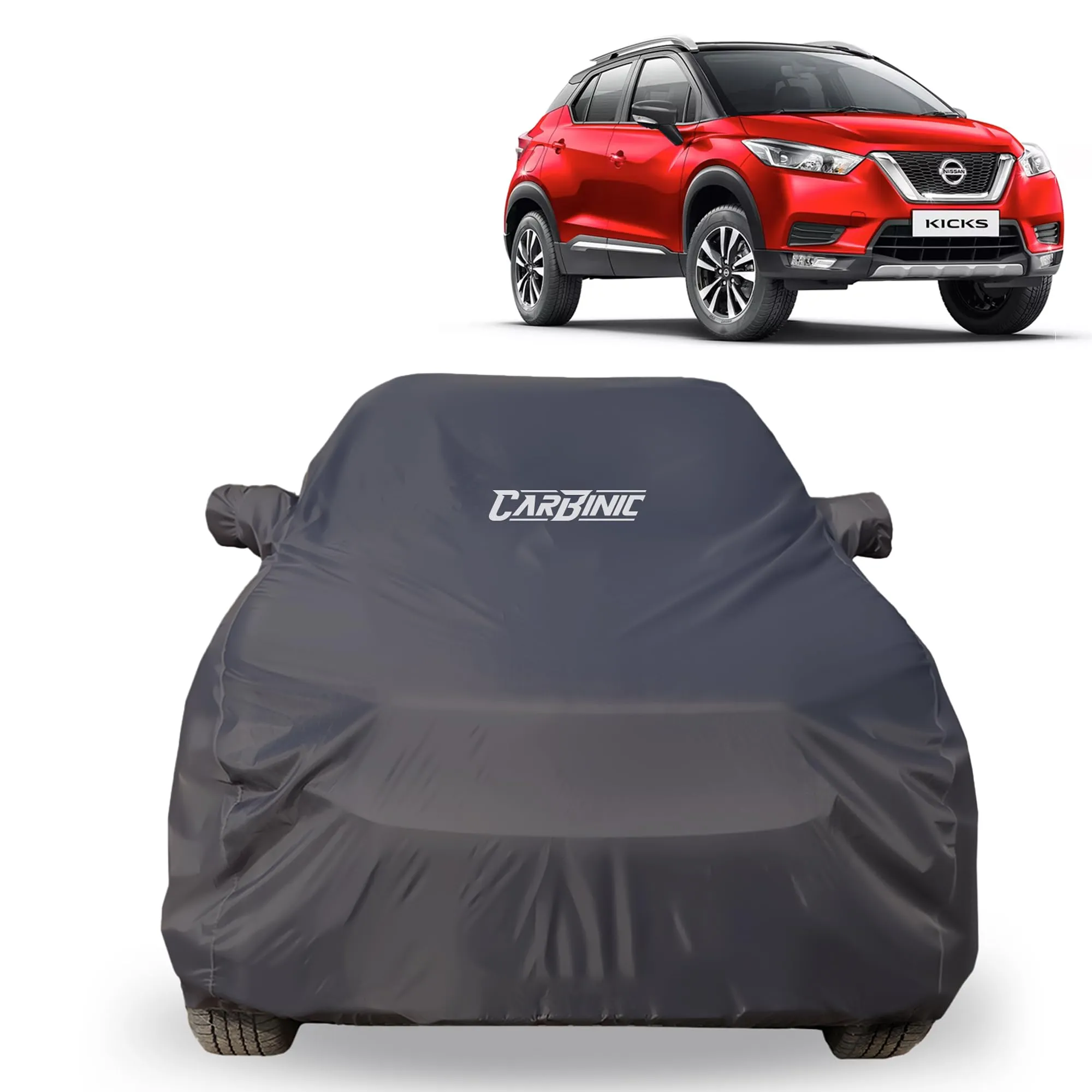 CARBINIC Car Body Cover for Nissan Kicks 2019 | Water Resistant, UV Protection Car Cover | Scratchproof Body Shield Dustproof All-Weather Cover Mirror Pocket & Antenna | Car Accessories