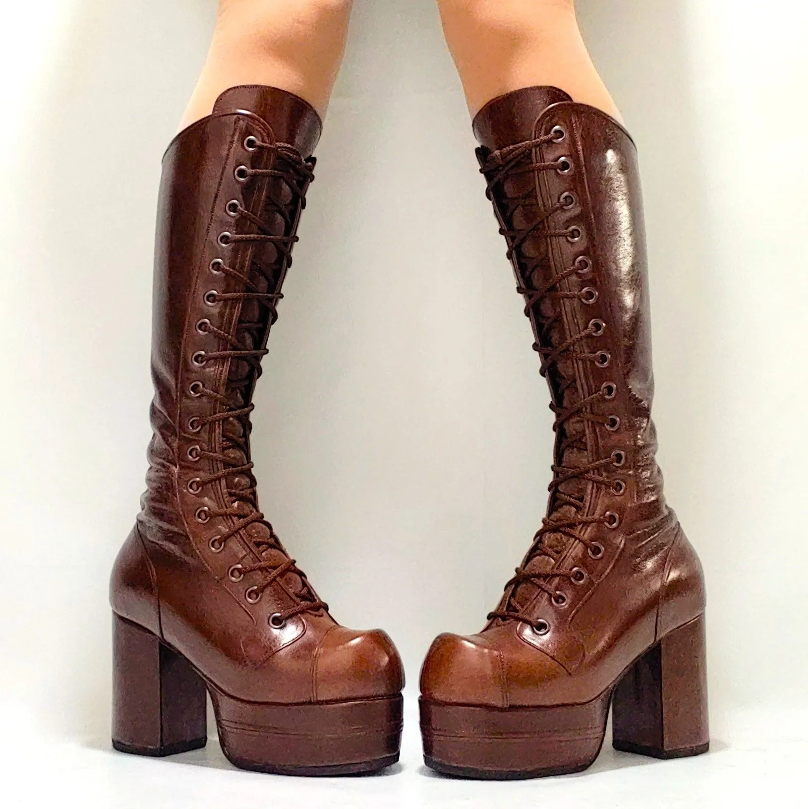 Chestnut Knee High Platform Boots