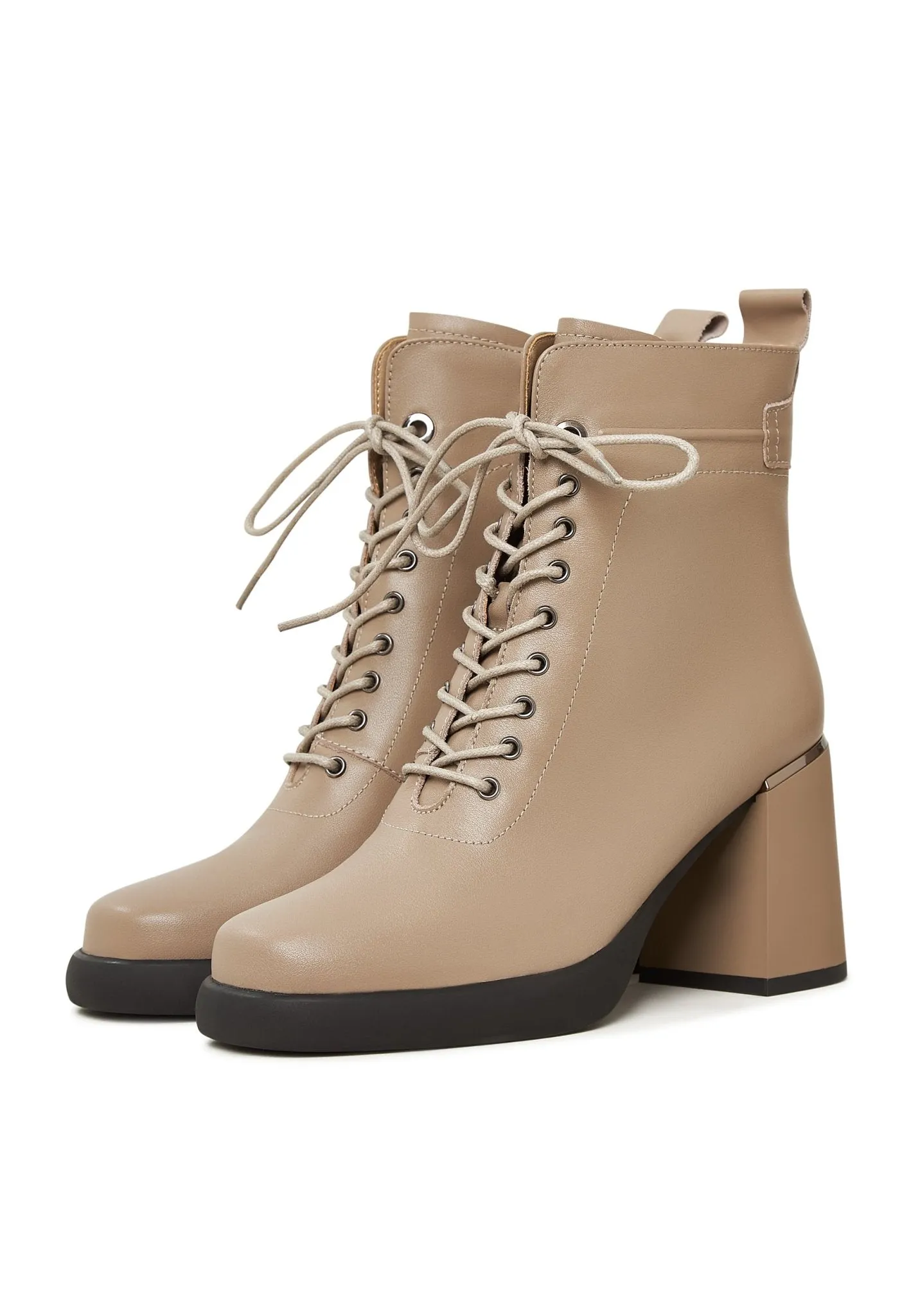 Classic High Heeled Ankle Boots - Beige