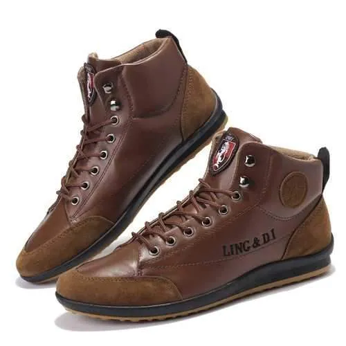 Comfy Men Leather High Top Sneakers