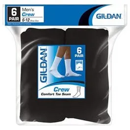 Crew Socks, Black Cotton/Poly, Men's, 6-Pk.