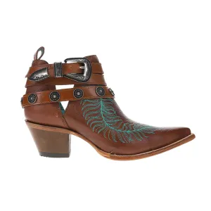 Embroidered Concho Harness Pointed Toe Ankle Cowboy Booties