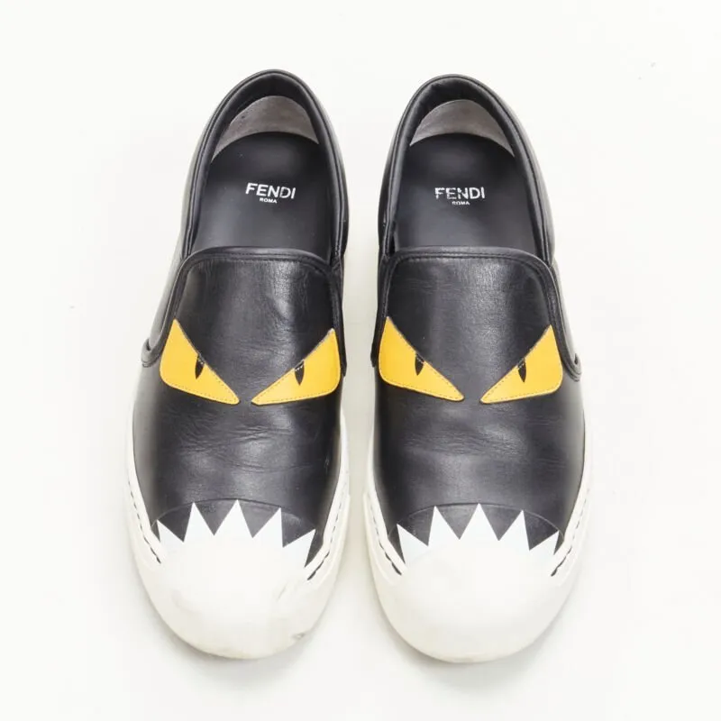 FENDI Monster Bug Eye black yellow leather slip on skate sneakers shoes EU36.5