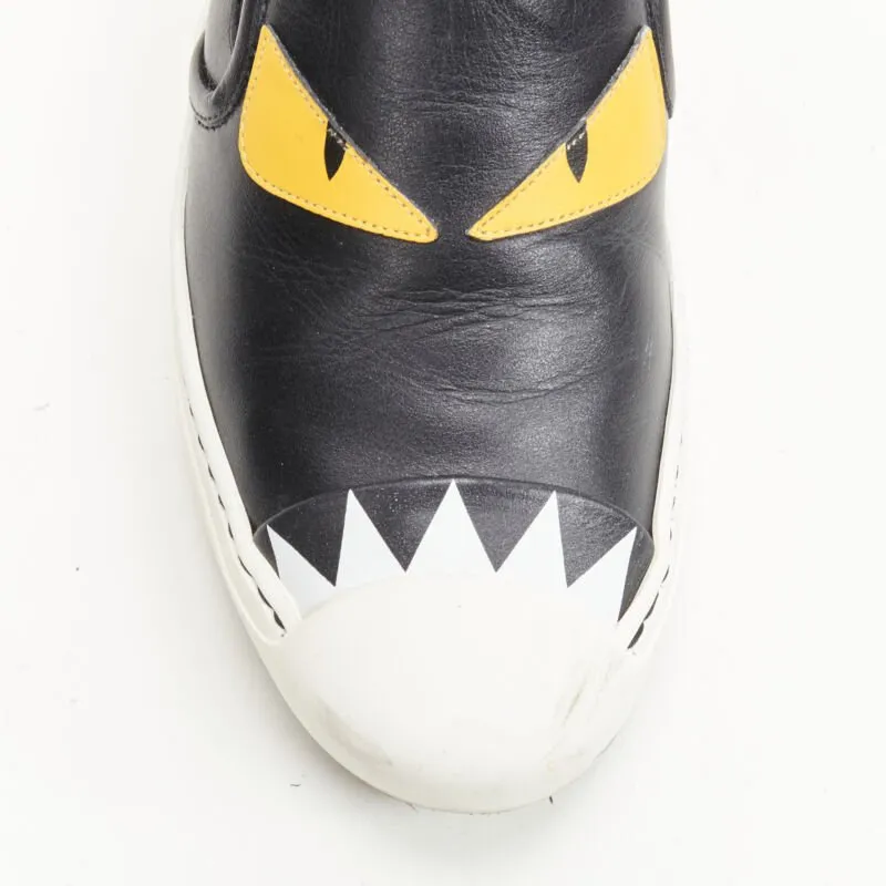 FENDI Monster Bug Eye black yellow leather slip on skate sneakers shoes EU36.5