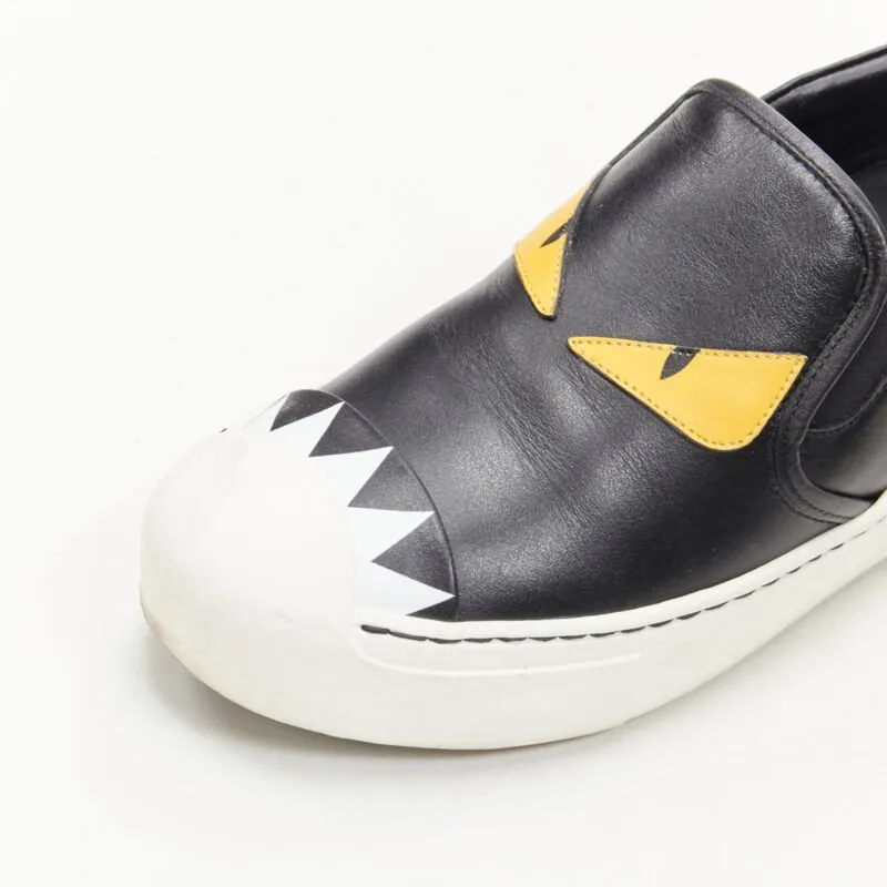 FENDI Monster Bug Eye black yellow leather slip on skate sneakers shoes EU36.5