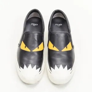 FENDI Monster Bug Eye black yellow leather slip on skate sneakers shoes EU36.5