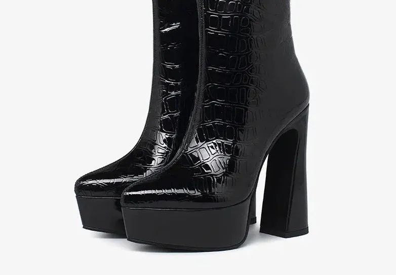 Genuine Patent Leather Platform High Heel Boots