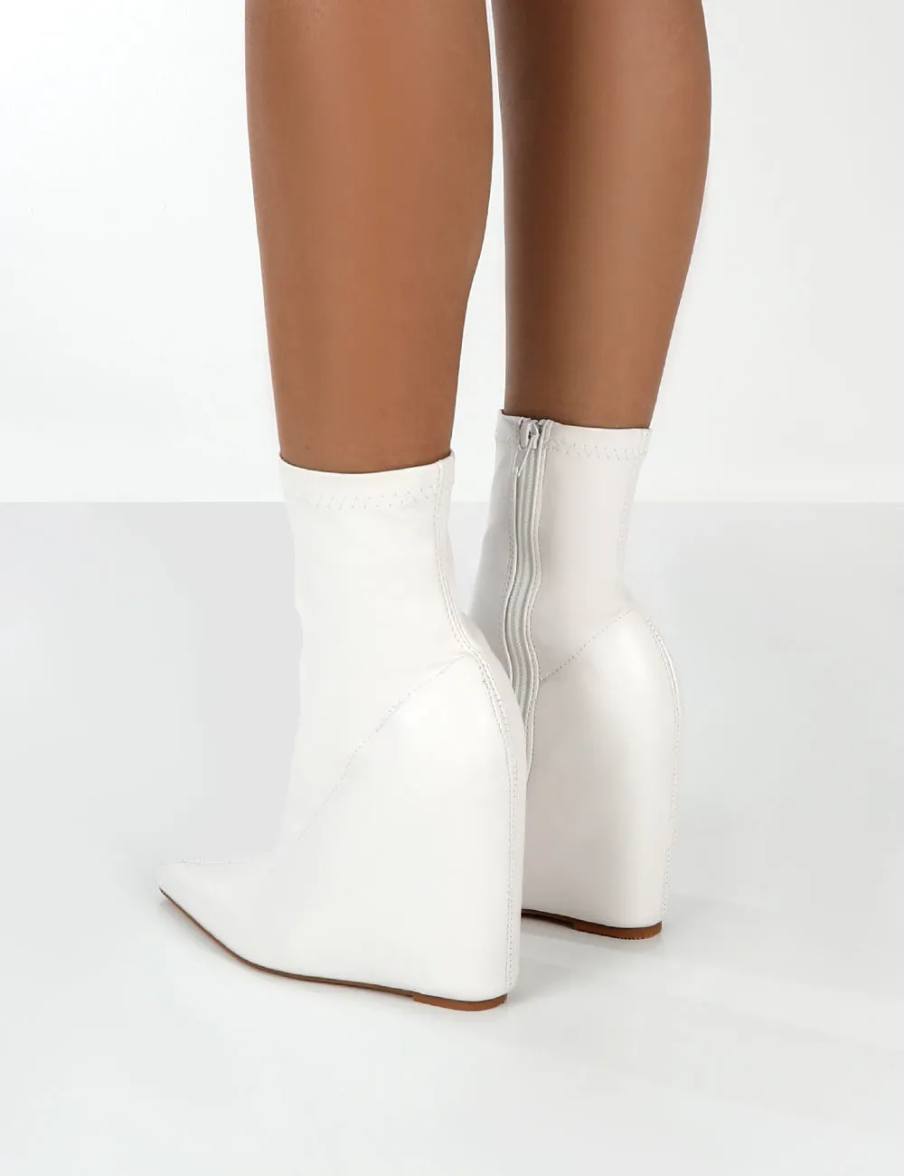 Getaway White PU Wedge Ankle Boots