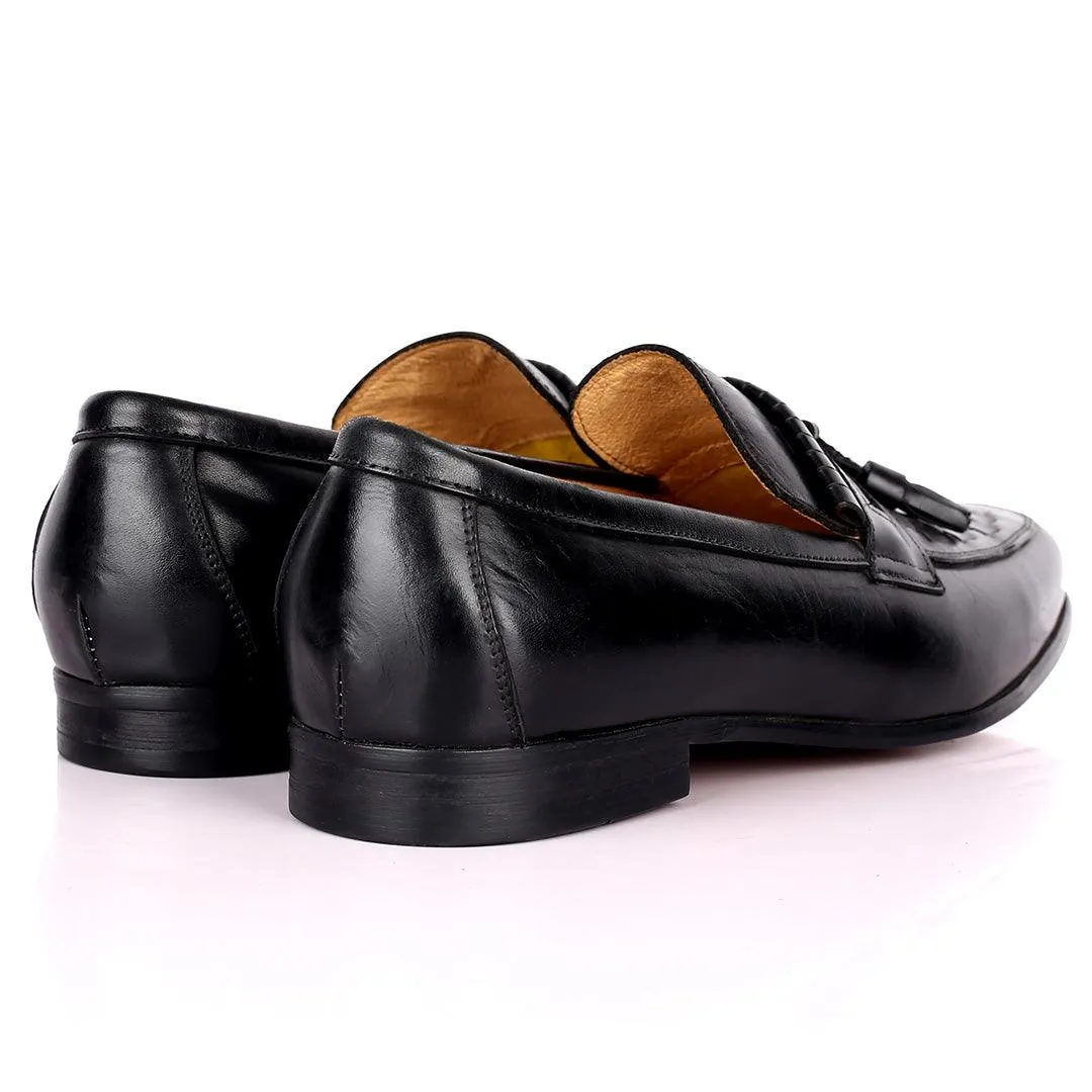 Gian Elegant Checkers And Fringe Designed Loafers Shoe - Black