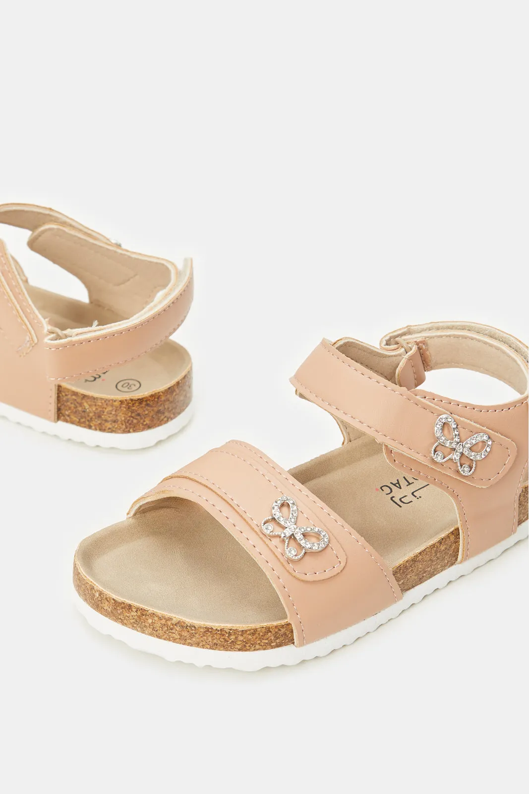 Girls Pink Embellished Cork Sandal