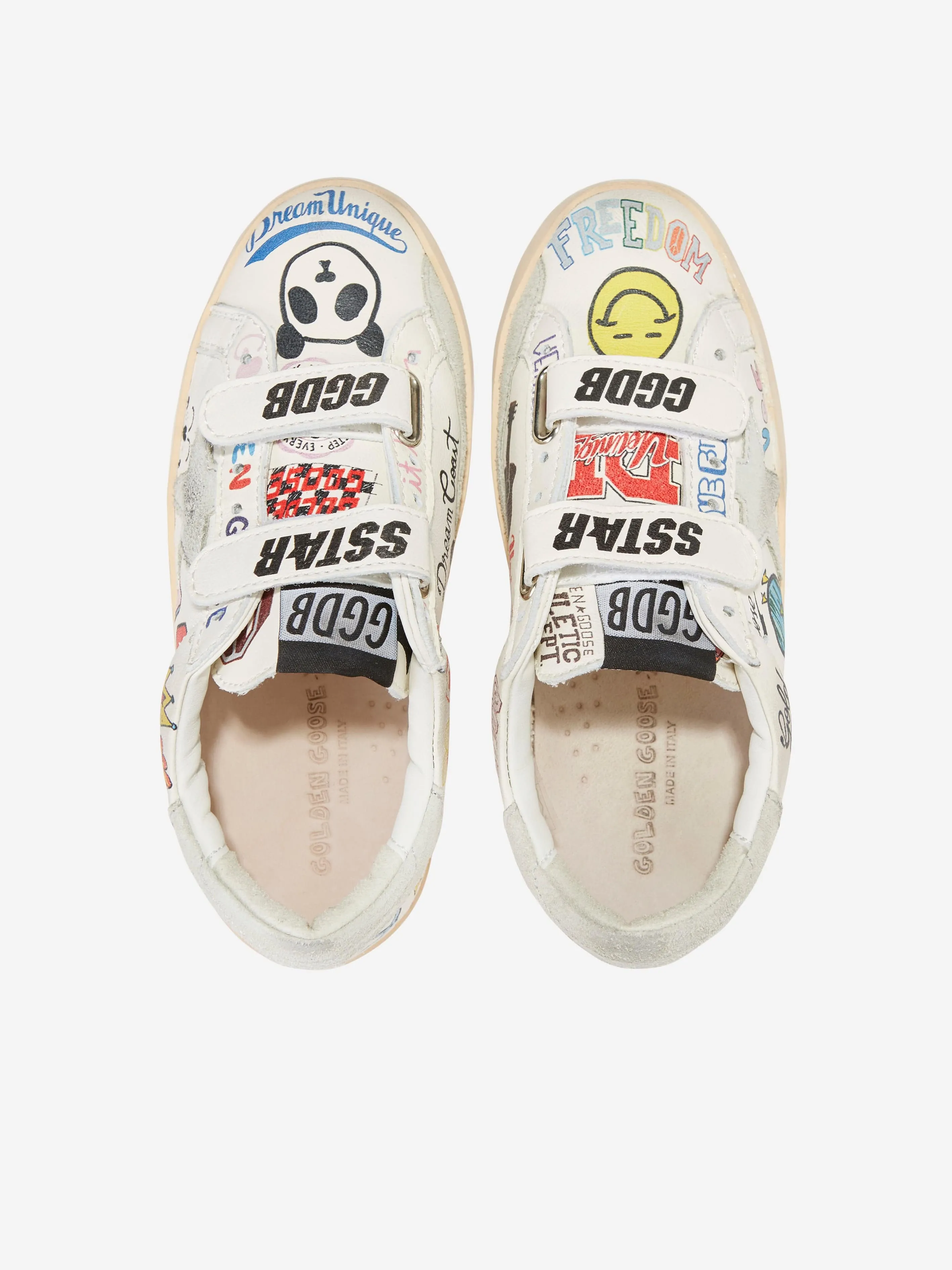 Golden Goose Kids Leather Old School Graffiti Trainers in White