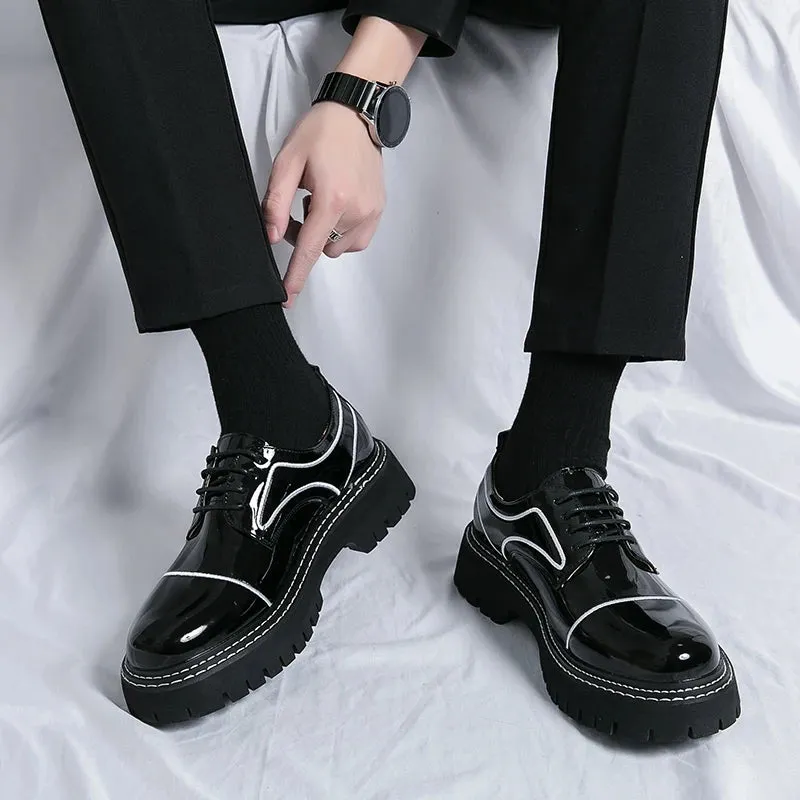 Hnzxzm Leather Shoes Men Office Casual High Platform Leather Shoes Patent Male Harajuku Streetwear Korean Vintage Wedding Shoe