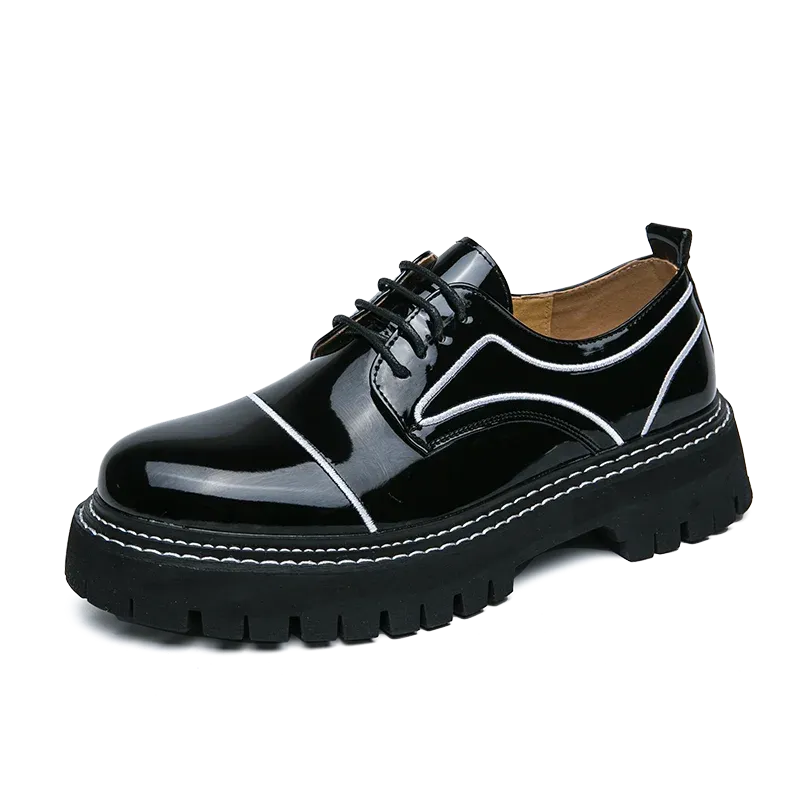 Hnzxzm Leather Shoes Men Office Casual High Platform Leather Shoes Patent Male Harajuku Streetwear Korean Vintage Wedding Shoe