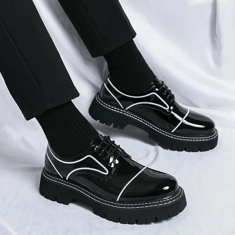 Hnzxzm Leather Shoes Men Office Casual High Platform Leather Shoes Patent Male Harajuku Streetwear Korean Vintage Wedding Shoe