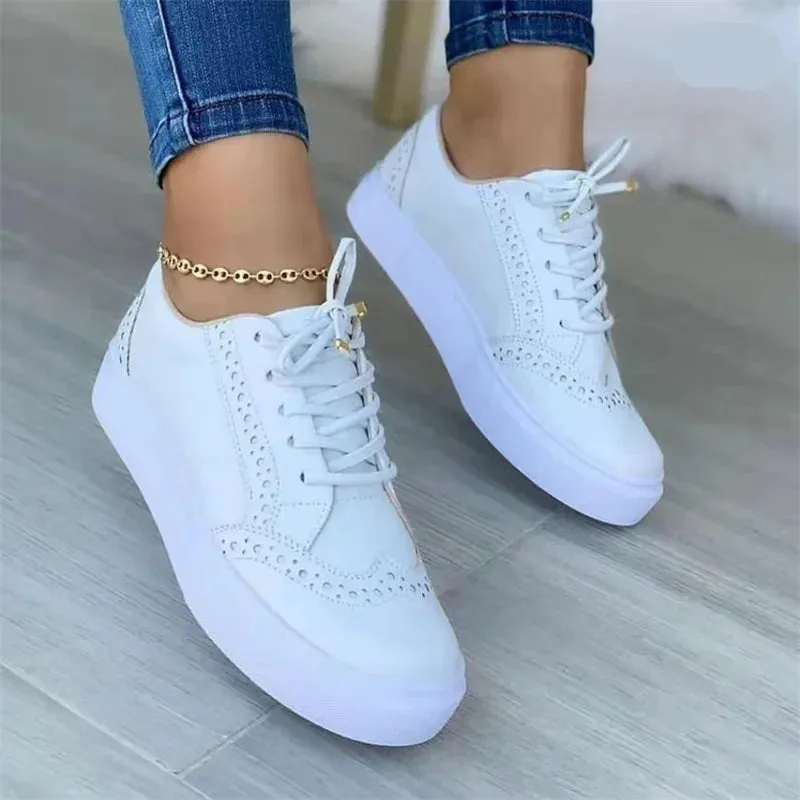 Hnzxzm New Women's Low-top Vulcanized Shoes Round Toe Casual Shoes Flat Shoes Lace-up Walking Shoes Women Versatile Comfortable