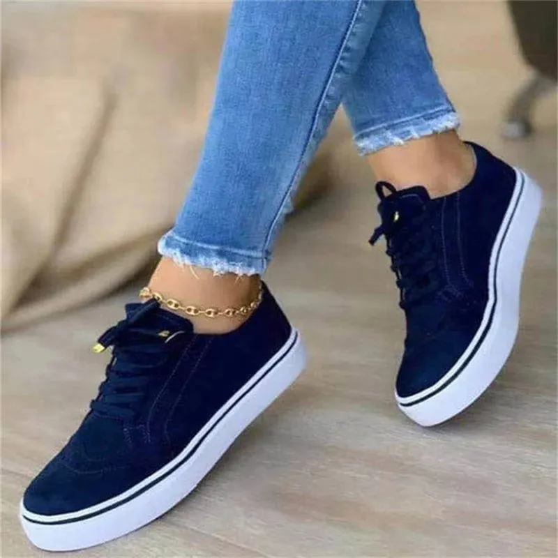 Hnzxzm New Women's Low-top Vulcanized Shoes Round Toe Casual Shoes Flat Shoes Lace-up Walking Shoes Women Versatile Comfortable