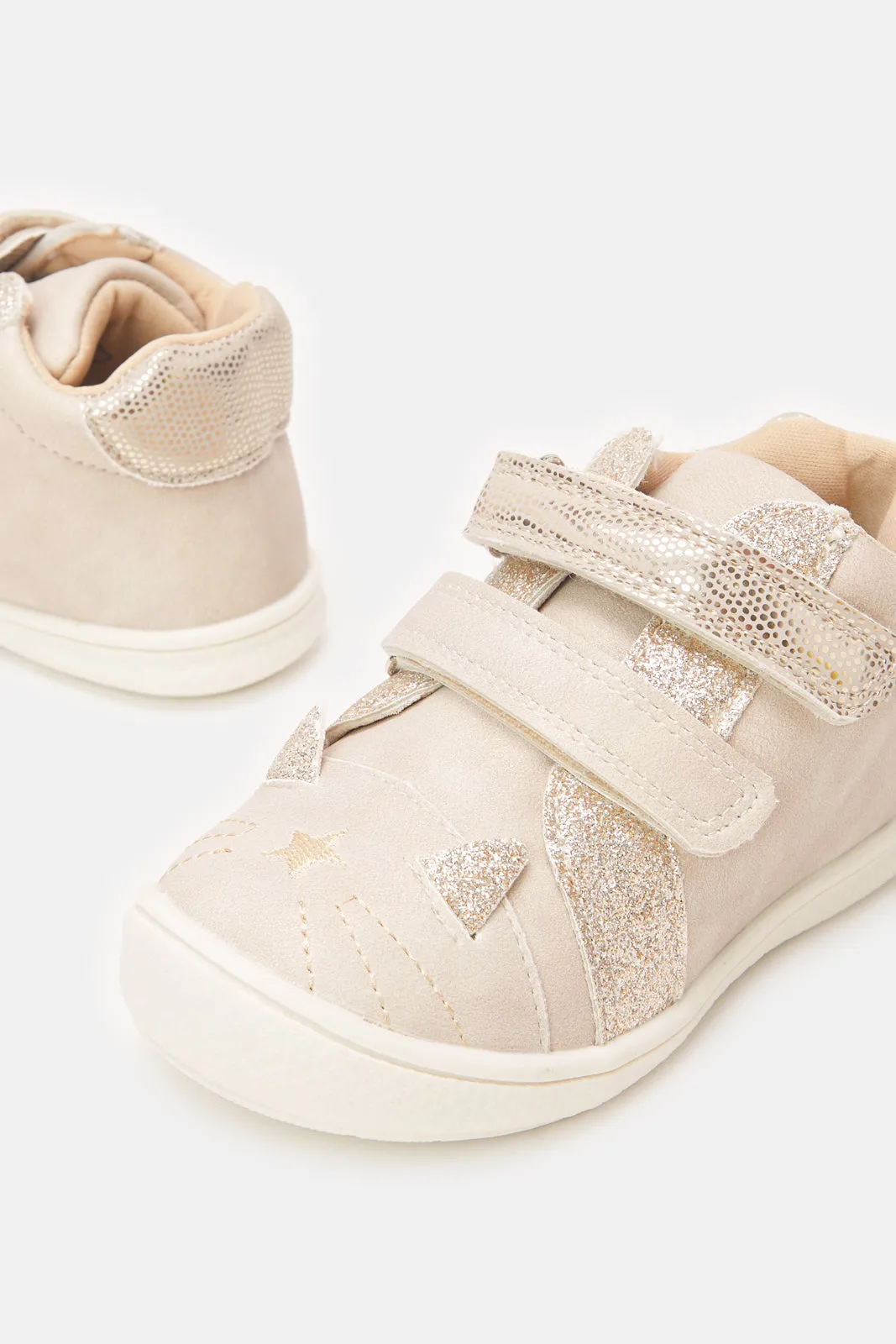 Infant Beige Velcro Strap High-Top Sneakers