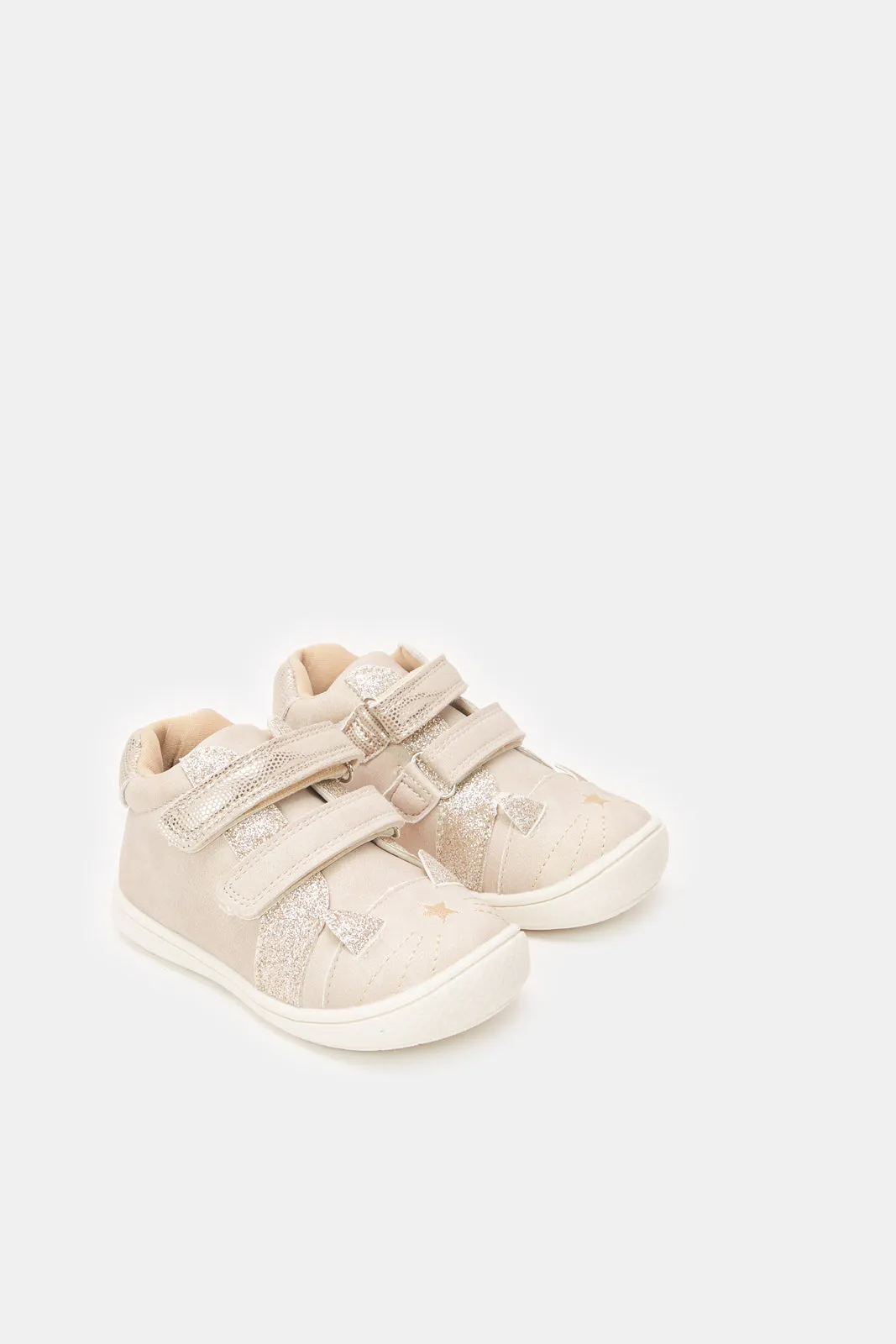 Infant Beige Velcro Strap High-Top Sneakers