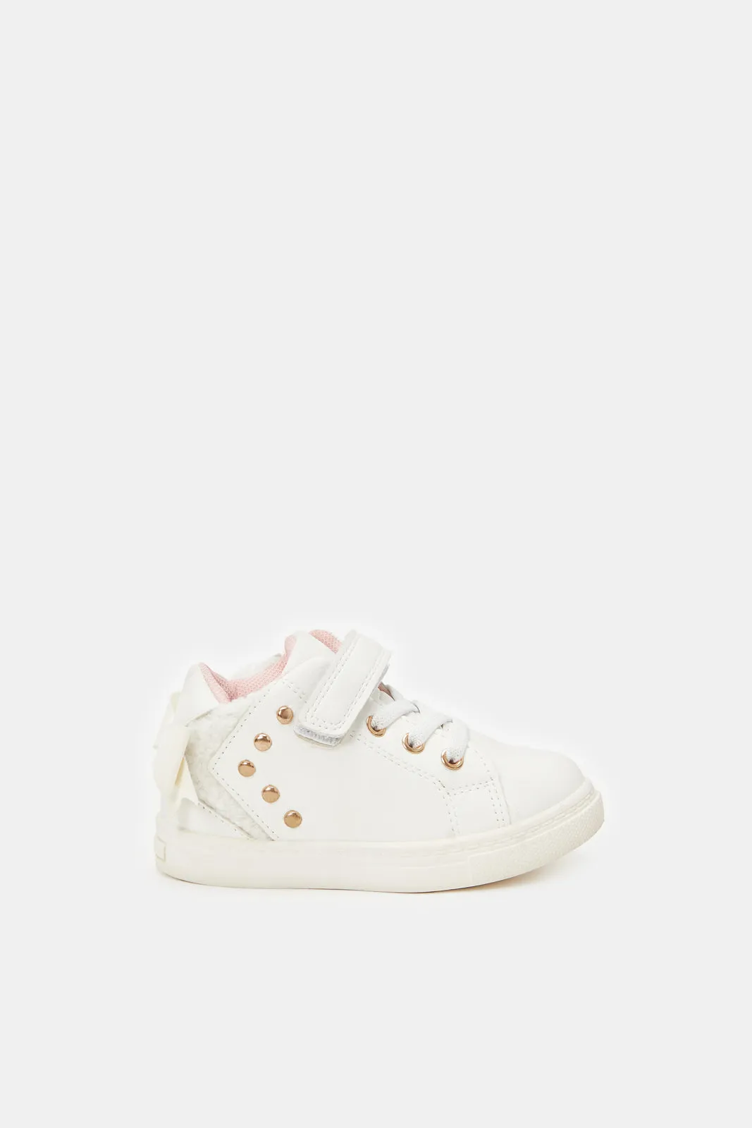 Infant White Bow Detail High-Top Sneakers