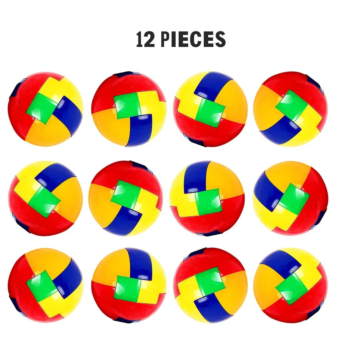 Kicko 3 Inch IQ Puzzle Ball - 12 Pc Brain Teaser Toy - Stimulator, Ideas, Class Activity