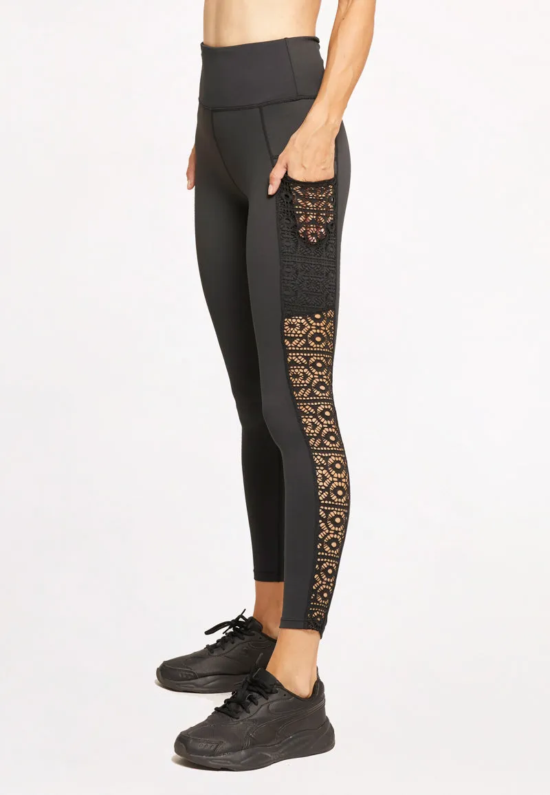 Lace Pocket Compression Leggings (Black)  – Athleiswim™