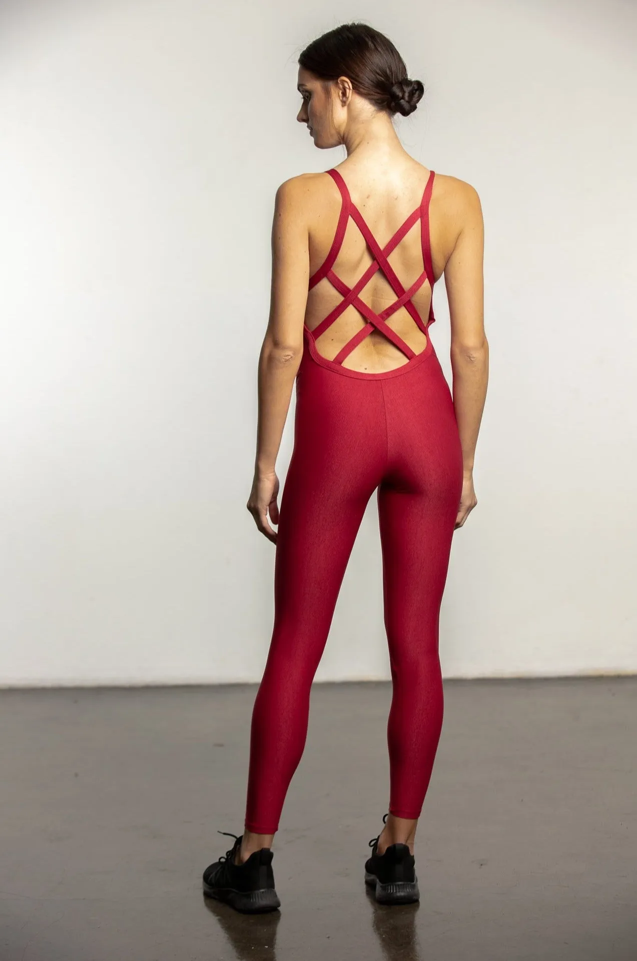 Laura Jumpsuit | Deep V With Criss Cross Back | Red