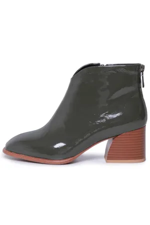 Leather Block Heel Ankle Boots - Green