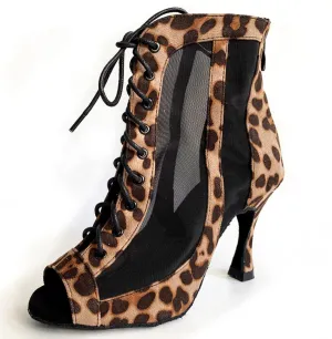 Leopard Suede Ballroom Latin Salsa Bachata Kizomba Dance Boots