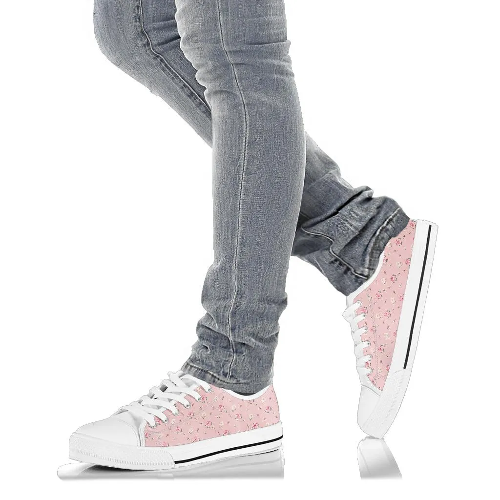 Low Top Canvas Sneakers - Sweet Pink Flowers #101 | Beautiful Birthday Gift Idea, Custom Casual Aesthetic Sorority Vegan Handmade Cool Shoes