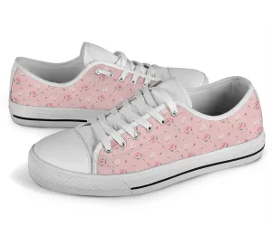 Low Top Canvas Sneakers - Sweet Pink Flowers #101 | Beautiful Birthday Gift Idea, Custom Casual Aesthetic Sorority Vegan Handmade Cool Shoes