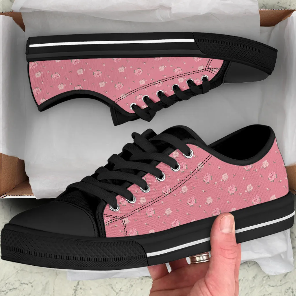 Low Top Canvas Sneakers - Sweet Pink Flowers #102 | Beautiful Birthday Gift Idea, Custom Casual Aesthetic Sorority Vegan Handmade Cool Shoes