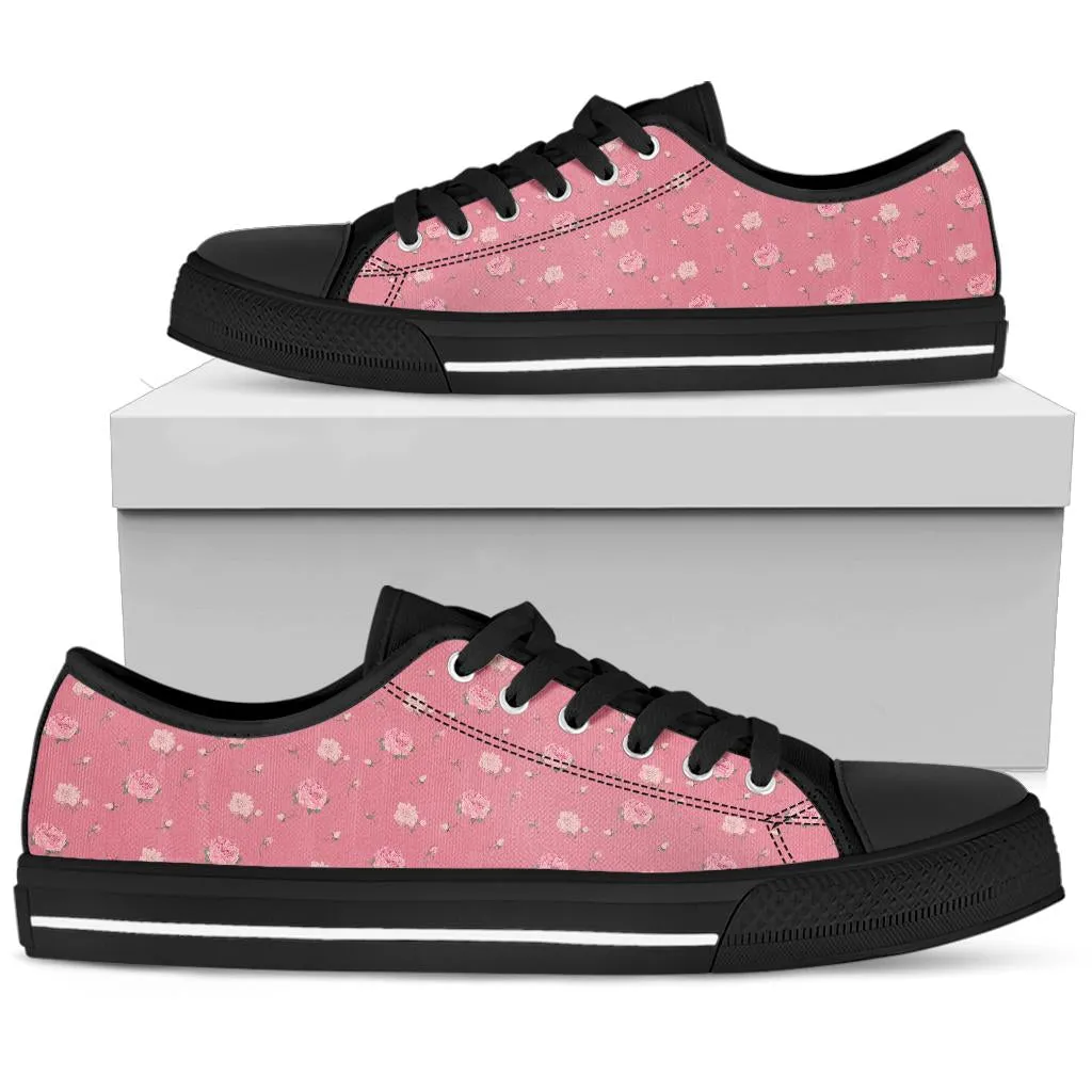 Low Top Canvas Sneakers - Sweet Pink Flowers #102 | Beautiful Birthday Gift Idea, Custom Casual Aesthetic Sorority Vegan Handmade Cool Shoes