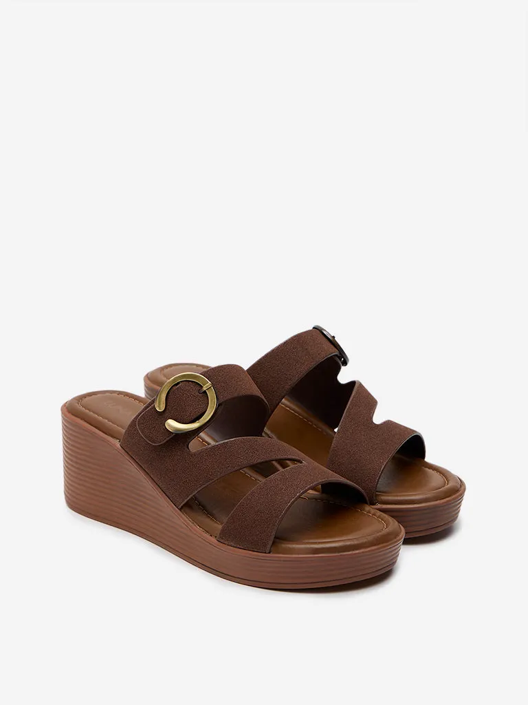 LUNA BLU Brown Multi-Strap Wedge Sandals