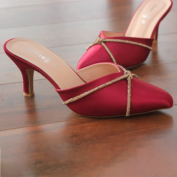 Maroon Fancy Heel Slippers for Women