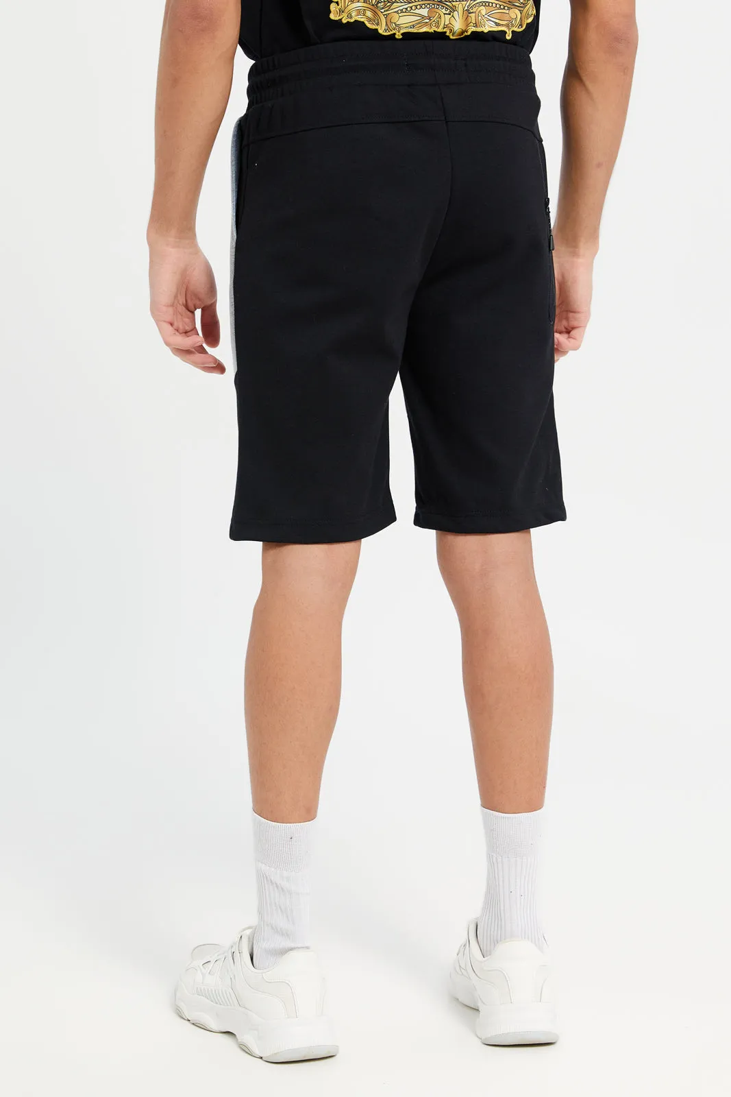 Men Black And Grey Side Pockets Active Shorts