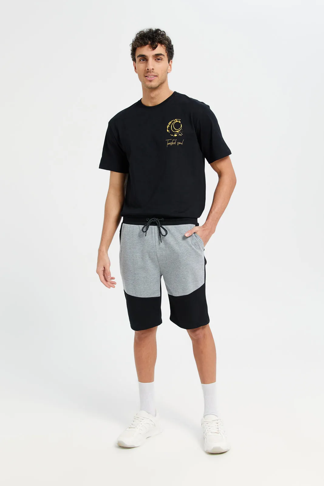 Men Black And Grey Side Pockets Active Shorts