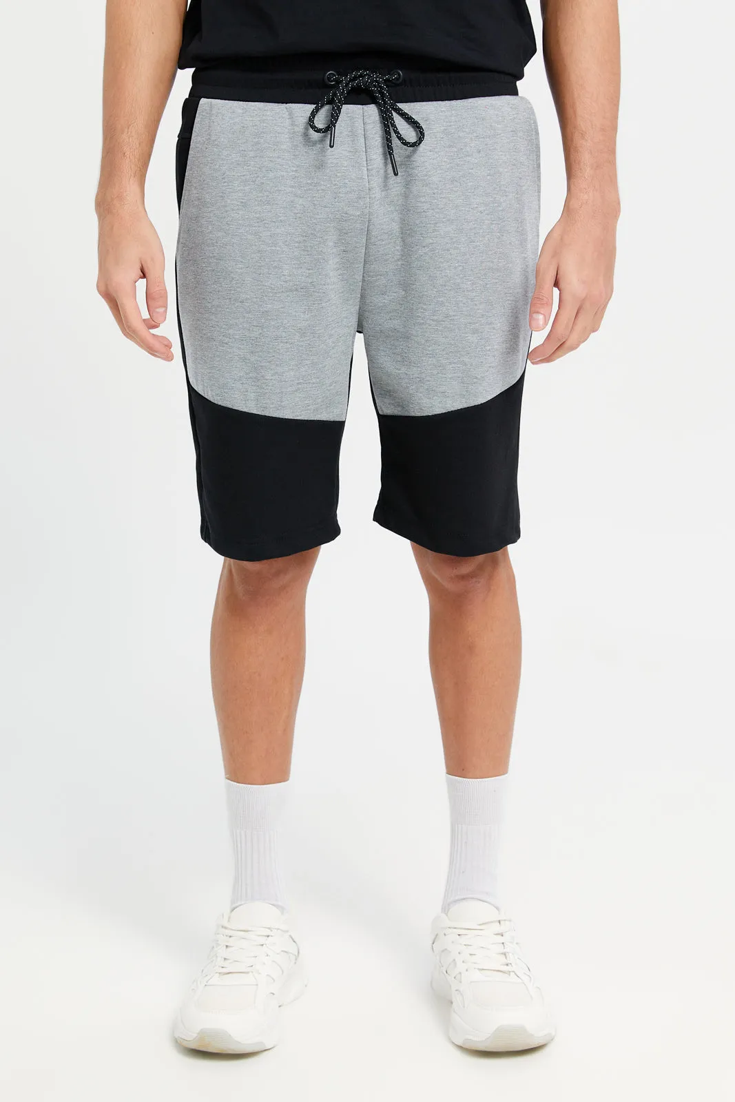 Men Black And Grey Side Pockets Active Shorts