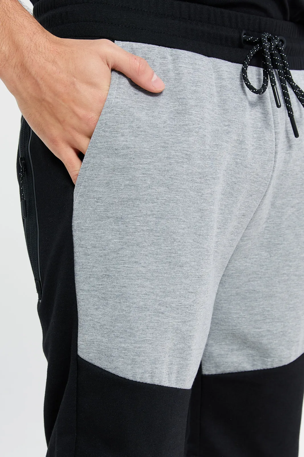 Men Black And Grey Side Pockets Active Shorts