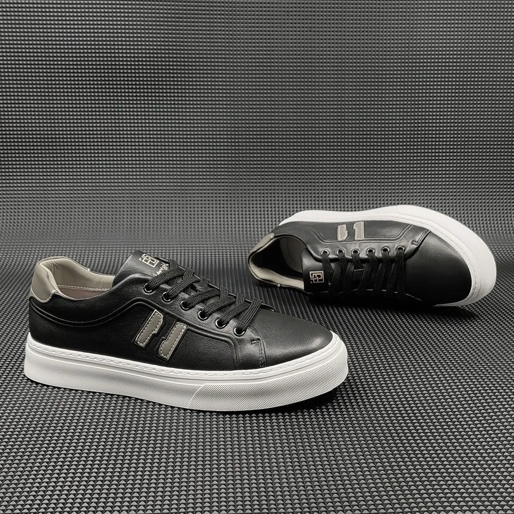 Men Minimalist Leather Flat Skate Sneakers