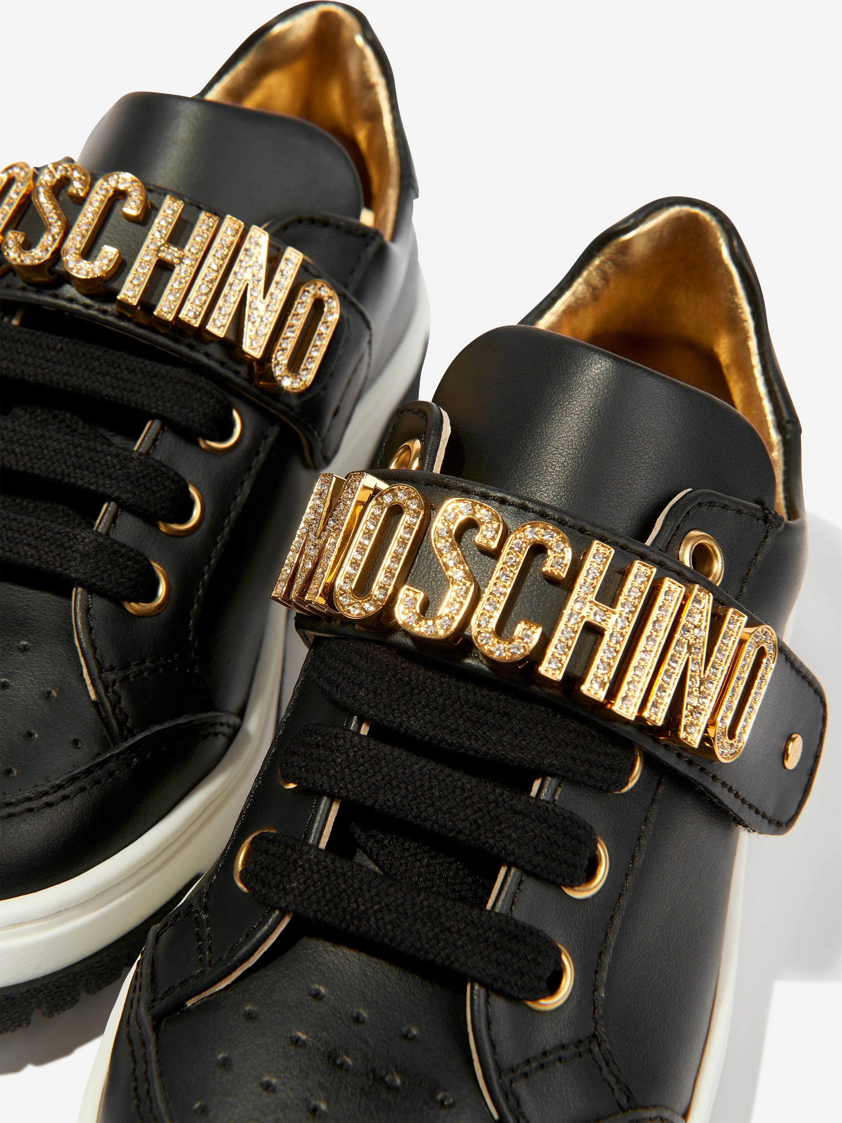 Moschino Girls Leather Logo Trainers in Black